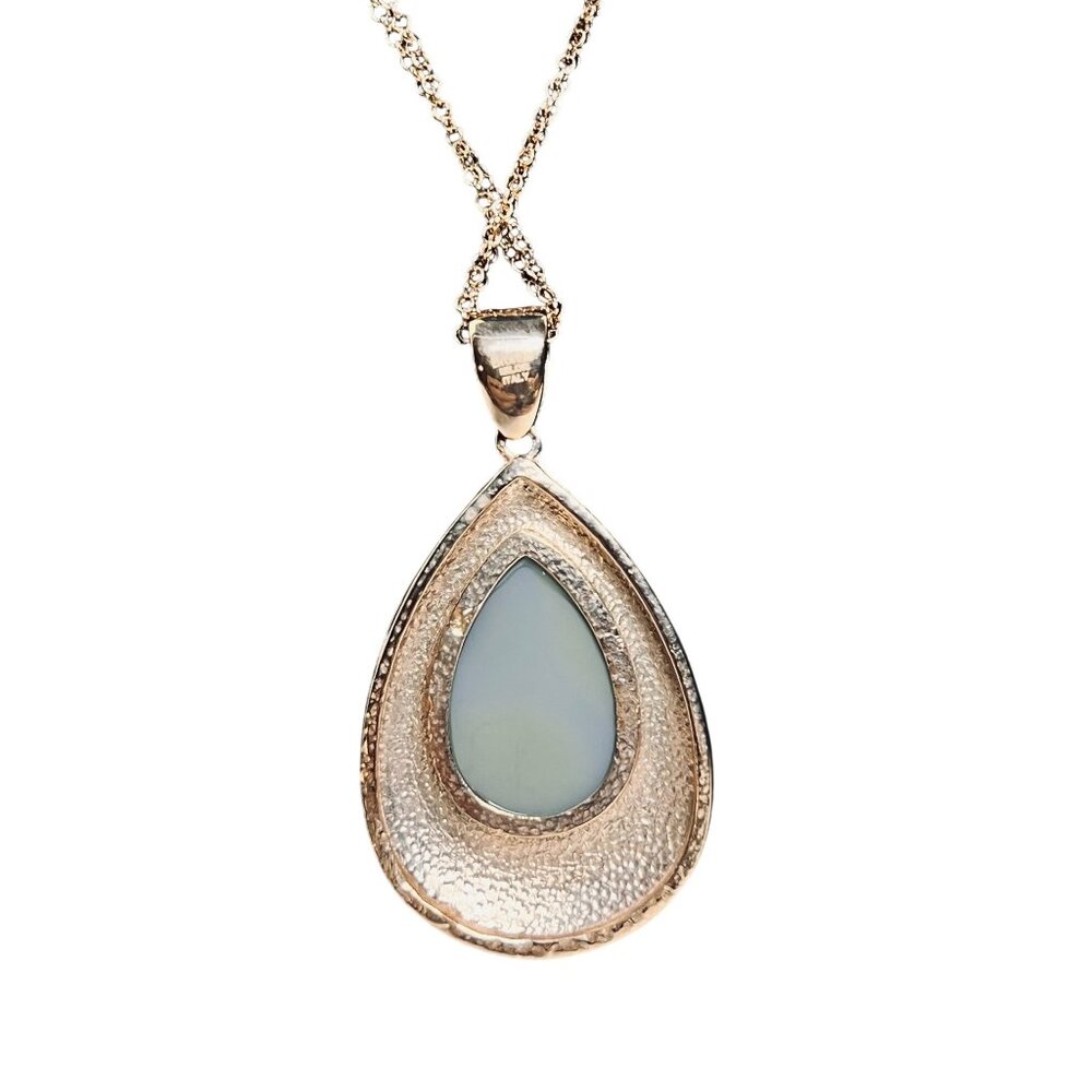 Bronzo Italia Rose Gold Tone Necklace With Black Druzy Teardrop Pendant (6292) - Picture 3 of 8